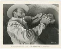 6c1352 OREGON TRAIL 8.25x10.25 still 1936 close up of John Wayne in death struggle with bad guy!