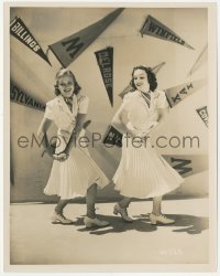 6c1550 VARSITY SHOW 8x10.25 still 1937 Rosemary Lane & Priscilla Lane flexing by college pennants!