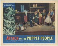 6c0273 ATTACK OF THE PUPPET PEOPLE LC #4 1958 great image of six tiny people by giant plate & tools!