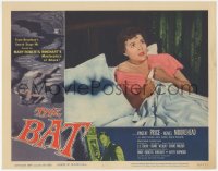 6c0283 BAT LC #4 1959 great close up of scared Elaine Edwards in bed w/bat's shadow on her pillow!