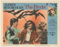 6c0299 BIRDS LC #3 1963 Alfred Hitchcock, wonderful close image of terrified kids attacked by birds!
