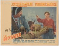 6c0323 BUCCANEER LC 1938 Cecil DeMille, Fredric March as Jean Lafitte stops Akim Tamiroff w/ cannon!