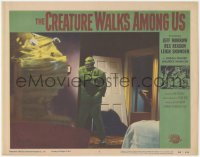 6c0382 CREATURE WALKS AMONG US LC #7 1956 full-length image of the monster busting through doorway!