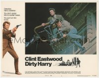 6c0404 DIRTY HARRY int'l LC #1 1971 c/u of Clint Eastwood with guy on lift, Don Siegel crime classic!