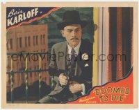 6c0411 DOOMED TO DIE LC 1940 best c/u of Boris Karloff as Asian detective Mr. Wong pointing gun!