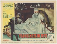6c0437 FRANKENSTEIN 1970 LC #1 1958 close up of masked Boris Karloff working at operating table!
