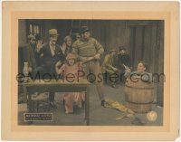 6c0439 FROM HAND TO MOUTH LC 1919 Harold Lloyd saves Mildred Davis from inside barrel, ultra rare!
