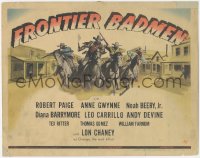 6c0065 FRONTIER BADMEN TC 1943 cool art of masked cowboys riding & shooting through town!