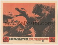 6c0450 GIGANTIS THE FIRE MONSTER LC #4 1959 great close up of Godzilla wrestling down Angurus!