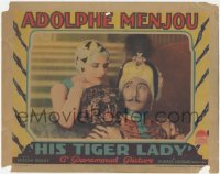 6c0485 HIS TIGER LADY LC 1928 Adolphe Menjou poses as Rajah who trains large cats for Evelyn Brent!