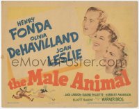 6c0131 MALE ANIMAL TC 1942 art of Henry Fonda with pretty Olivia de Havilland & Joan Leslie!