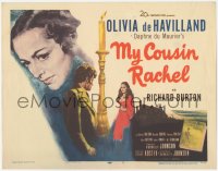 6c0148 MY COUSIN RACHEL TC 1953 artwork of pretty Olivia de Havilland & Richard Burton by candle!
