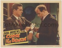 6c0603 NIGHT OF THE DEMON LC #4 1957 Dana Andrews shows bearded man where the demon attacked him!
