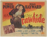 6c0172 RAWHIDE TC R1956 close up of cowboy Tyrone Power manhandling pretty Susan Hayward!