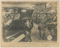 6c0712 SHOULDER ARMS LC 1918 Charlie Chaplin in officer's uniform talks to Edna Purviance by car!