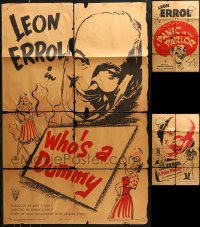 6d0302 LOT OF 3 FOLDED LEON ERROL ONE-SHEETS 1950s Who's a Dummy, Panic in the Parlor, Polo Phony!