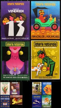 6d0978 LOT OF 12 MOSTLY UNFOLDED FRENCH LOTERIE NATIONALE 12X16 SPECIAL POSTERS 1970s cool art!