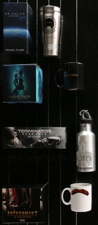 6d0110 LOT OF 4 MOVIE PROMO FLASKS AND MUGS 2010s Shape of Water, Ad Astra, Terminator, Anchorman!