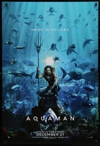 6f0822 AQUAMAN teaser DS 1sh 2018 DC, Jason Momoa in title role with great white sharks and more!