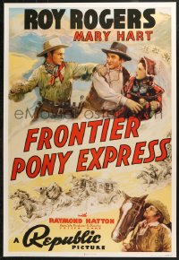 6f0261 FRONTIER PONY EXPRESS 27x40 commercial poster 1990s Roy Rogers saving Mary Hart from bad guy!