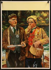 6f0265 J.F. KERNAN 12x17 commercial poster 1950s Fisherman's Luck, Fish and Game Warden inspection!