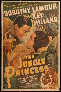 6f0268 JUNGLE PRINCESS 19x29 commercial poster 1970s R1946 art of Dorothy Lamour, Milland + tiger!