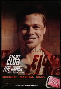 6f0910 FIGHT CLUB advance 1sh 1999 David Fincher, great close-up portrait of Brad Pitt!