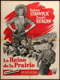 6f0502 CATTLE QUEEN OF MONTANA French 24x32 1956 cowgirl Barbara Stanwyck, Ronald Reagan!