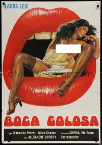 6f0532 GREEDY MOUTH export Italian 1sh 1981 striking artwork of super sexy Laura Levi in open mouth!