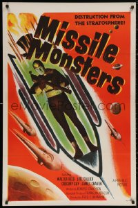 6f1044 MISSILE MONSTERS 1sh 1958 aliens bring destruction from the stratosphere, wacky sci-fi art!