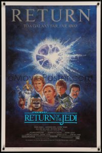 6f1078 RETURN OF THE JEDI studio style 1sh R1985 George Lucas classic, Mark Hamill, Ford, Tom Jung art!