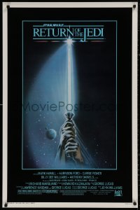 6f1076 RETURN OF THE JEDI 1sh 1983 George Lucas, art of hands holding lightsaber by Reamer!