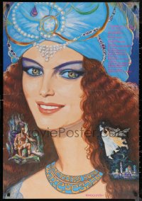 6f0497 POSLEDNYAYA NOCH SHAKHEREZADY Russian 26x38 1989 close-up artwork of woman in jeweled turban!
