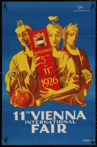 6f0295 11TH VIENNA INTERNATIONAL FAIR 23x35 Austrian special poster 1926 three figures, ultra rare!