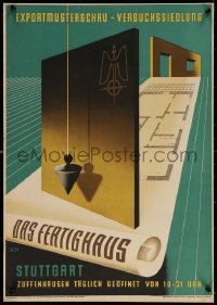 6f0172 DAS FERTIGHAUS 17x23 museum/art exhibition 1947 cool artwork of prefab housing blueprint!