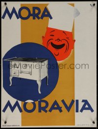 6f0197 MORA MORAVIA 18x24 Czech advertising poster 1930s great KG art of chef smiling over oven!