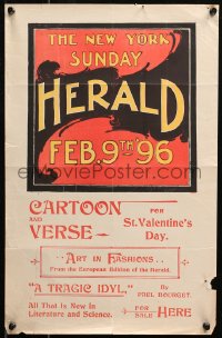 6f0198 NEW YORK SUNDAY HERALD 12x19 advertising poster 1896 cartoon and verse for Valentine's Day!