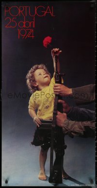 6f0363 PORTUGAL 25 ABRIL 1974 20x29 Portuguese special poster 1970s child placing flower in rifle barrel!