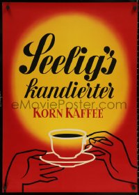6f0202 SEELIG'S KANDIERTER KORN KAFFEE 24x33 German advertising poster 1950s Walter Muller, red!