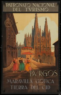 6f0210 BURGOS 25x40 Spanish travel poster 1930 Jose Loygorri art of women & cathedral, ultra rare!