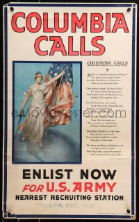 6f0236 COLUMBIA CALLS 16x26 WWI war poster 1916 U.S. Army, art by Aderente & Halsted, ultra rare!