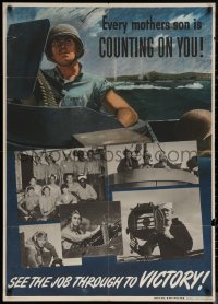 6f0218 EVERY MOTHERS SON IS COUNTING ON YOU 29x40 WWII war poster 1944 cool images of fighting men!