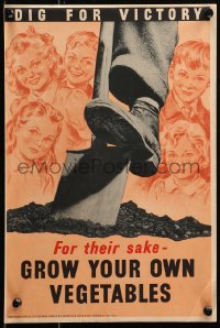 6f0222 GROW YOUR OWN VEGETABLES 10x15 English WWII war poster 1940s man with shovel and children!