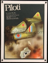 6g0079 PILOTI linen Czech 11x16 1988 art of damaged World War II fighter planes, rare!