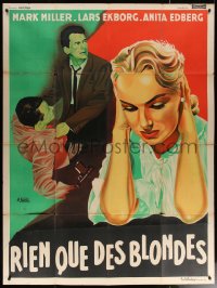 6g0784 BLONDE IN BONDAGE French 1p 1958 A. Poucel art of Swedish bad girl & men fighting!