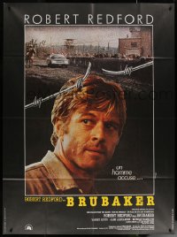 6g0812 BRUBAKER French 1p 1981 different image of warden Robert Redford in Wakefield prison!