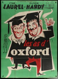 6g0844 CHUMP AT OXFORD French 1p R1950s different Hurel art of Laurel & Hardy in caps and gowns!