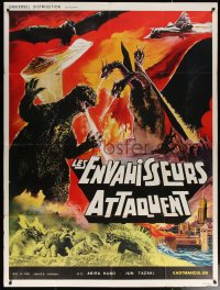 6g0897 DESTROY ALL MONSTERS French 1p R1970s different art with Godzilla, Ghidorah, Rodan & more!