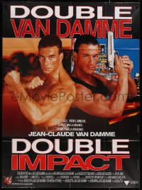 6g0918 DOUBLE IMPACT French 1p 1991 great image of Jean-Claude Van Damme in a dual role as twins!
