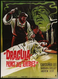 6g0923 DRACULA PRINCE OF DARKNESS French 1p R1970s art of vampire Christopher Lee +man driving stake!